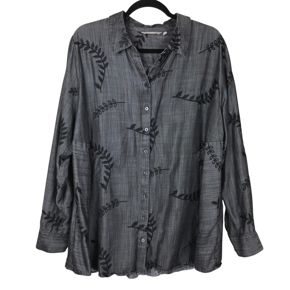 Soft Surroundings size 1X embroidered Leaves long sleeve shirt